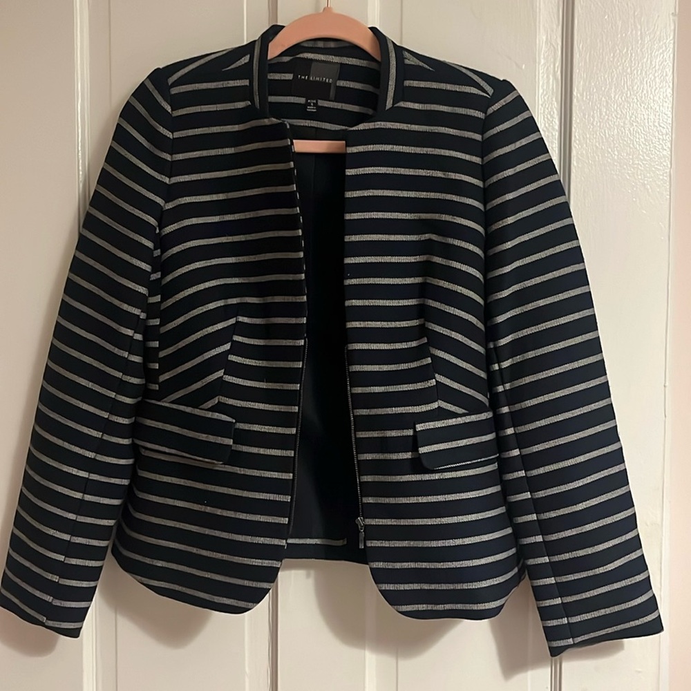 The limited dark navy/gray stripped blazer size s petite